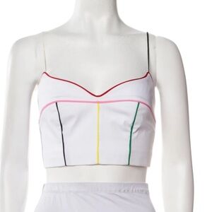 LELA ROSE Women's Contrast Trim Crop Top White Multi SZ 12 NWT